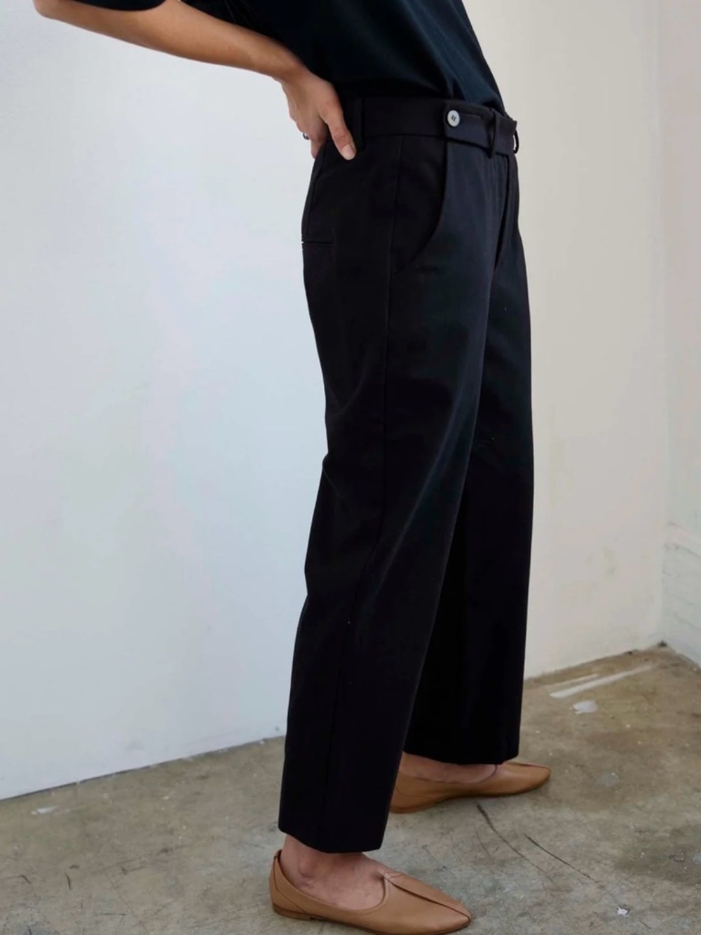 NWT size 6 Jamie Haller Waist Tape Trouser Pant Black 100% Brushed Cotton Twill